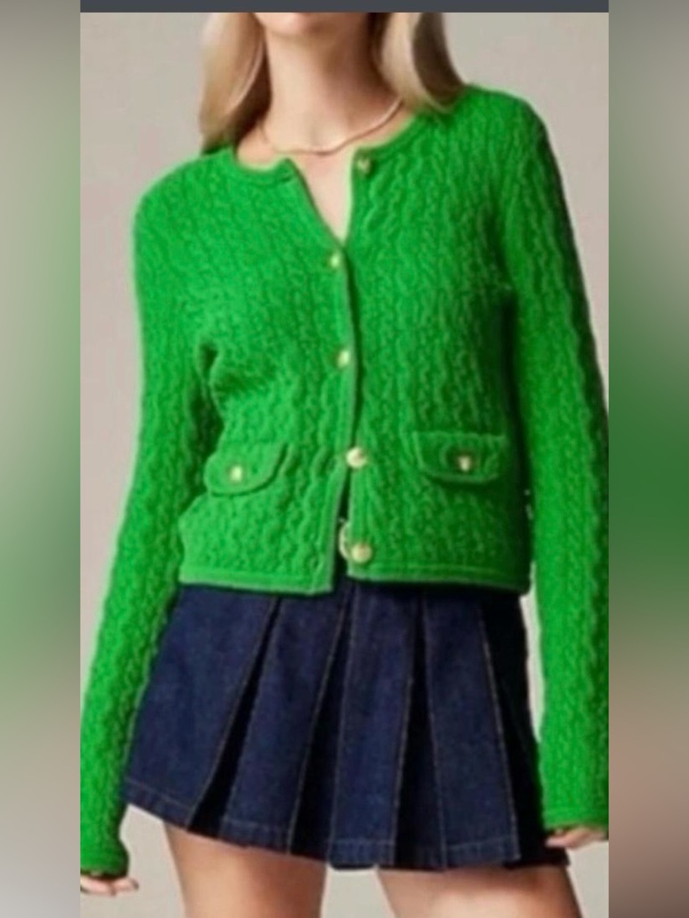 J.Crew Odette cable-knit sweater/ jacket with gold crest buttons and pockets